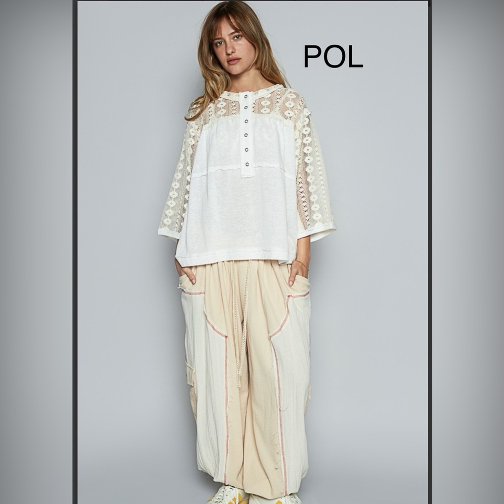 BP214-7⭐️POL pretty White Lace sleeve Top w/amazing sheer lace details! - Picture 2 of 6